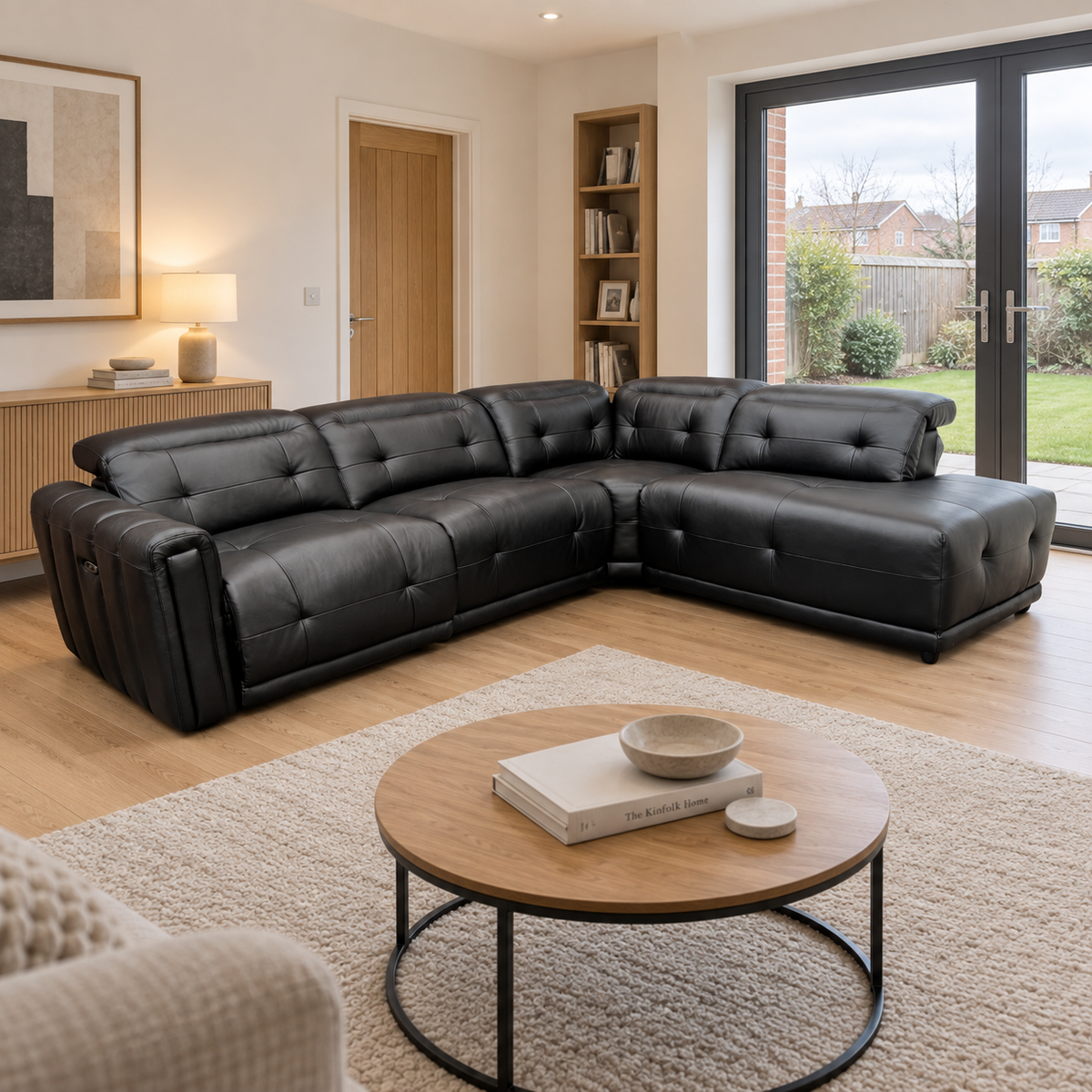 Ex-display SCS Kennedy Corner Sofa- El. Recliner - Black Leather |RRP £2400