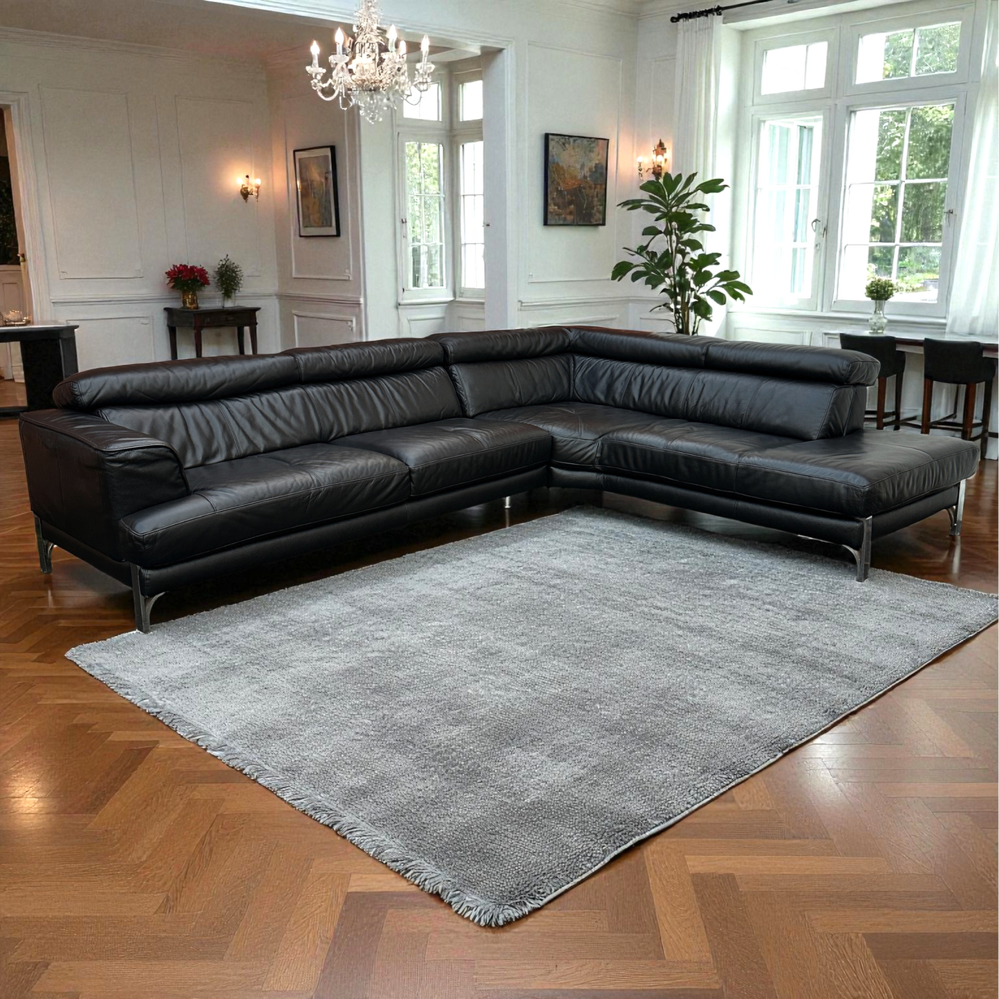 Dfs Full Genuine Black Leather Corner Sofa | RRP over £3000