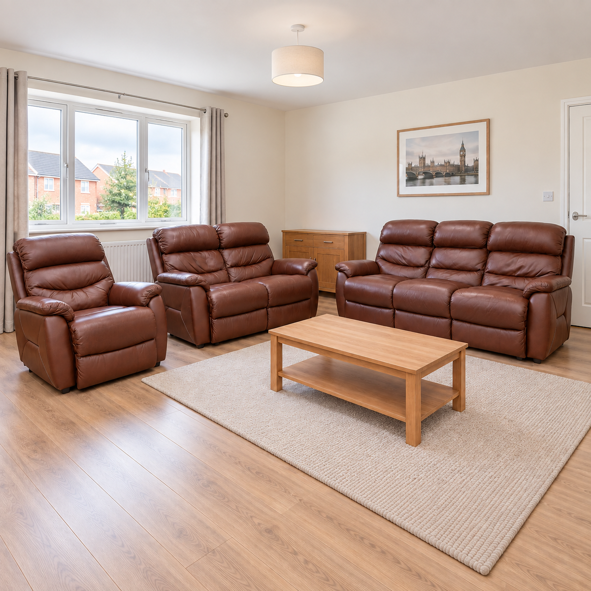 DFS High Back 3+2+1 Seater Sofa Set | Medium Brown Leather