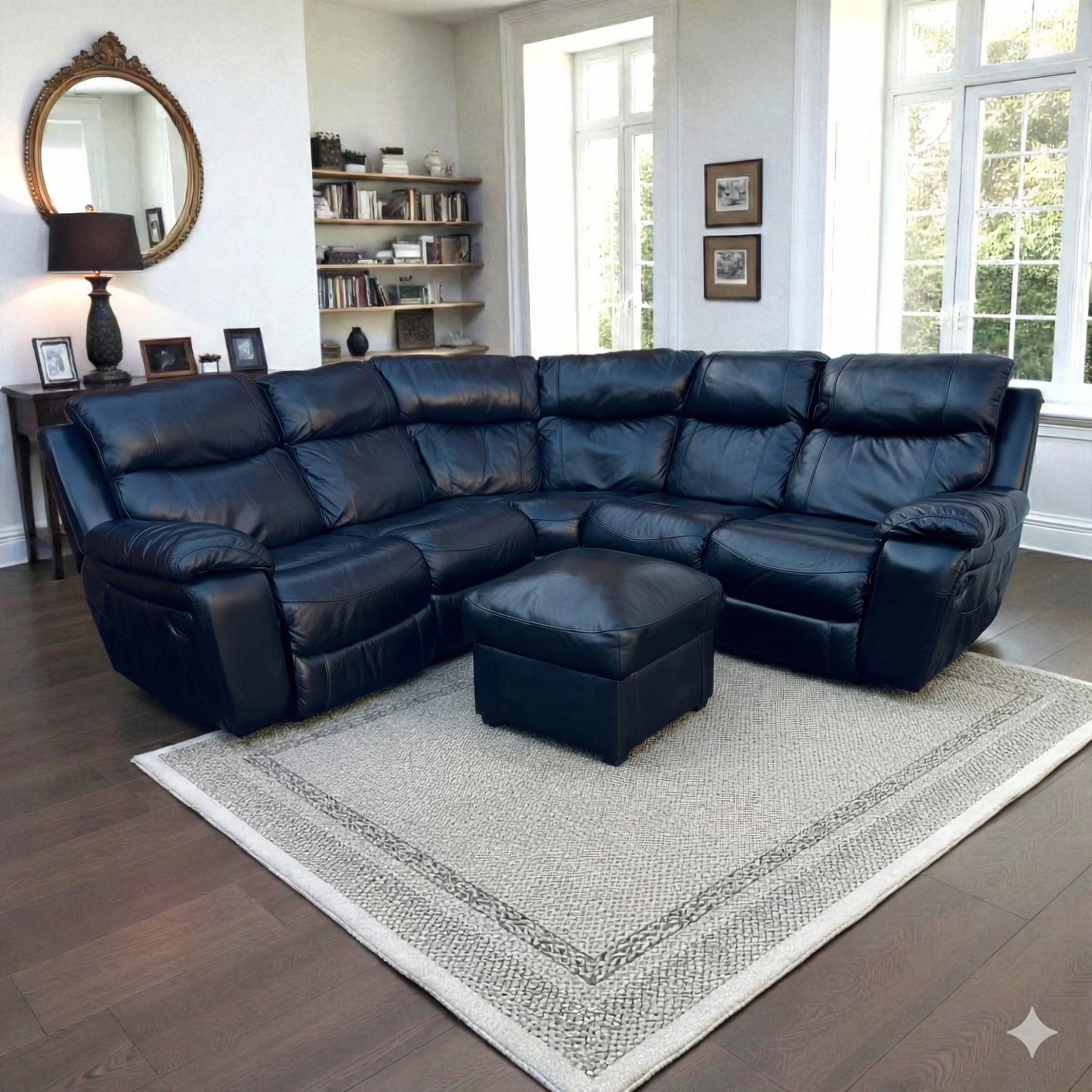 DFS Genuine Black Leather Manual Recliner Corner Sofa
