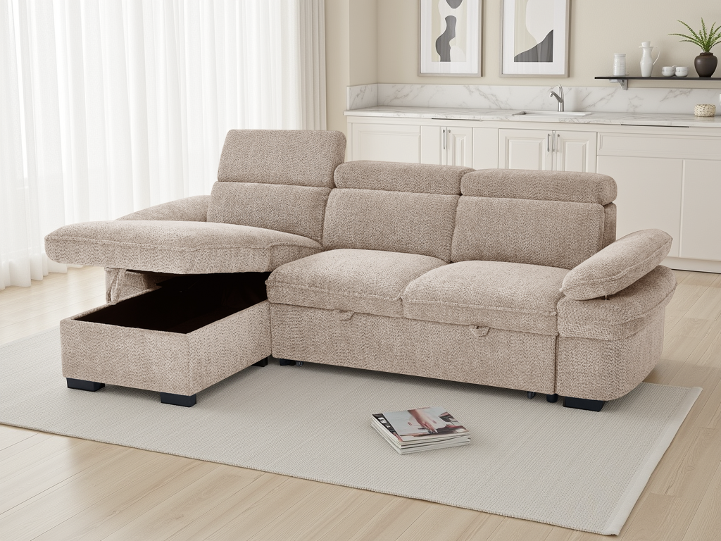 The Ravello Collection | Beige L Shape Corner Sofabed