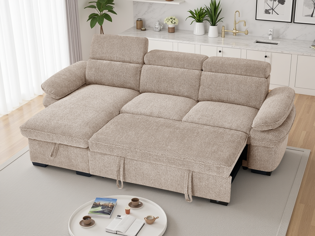 The Ravello Collection | Beige L Shape Corner Sofabed