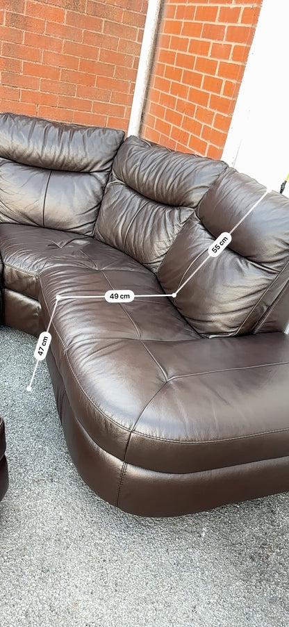 DFS Brown Leather 5/6 Seater Corner Sofa & Footstool - Excellent Condition