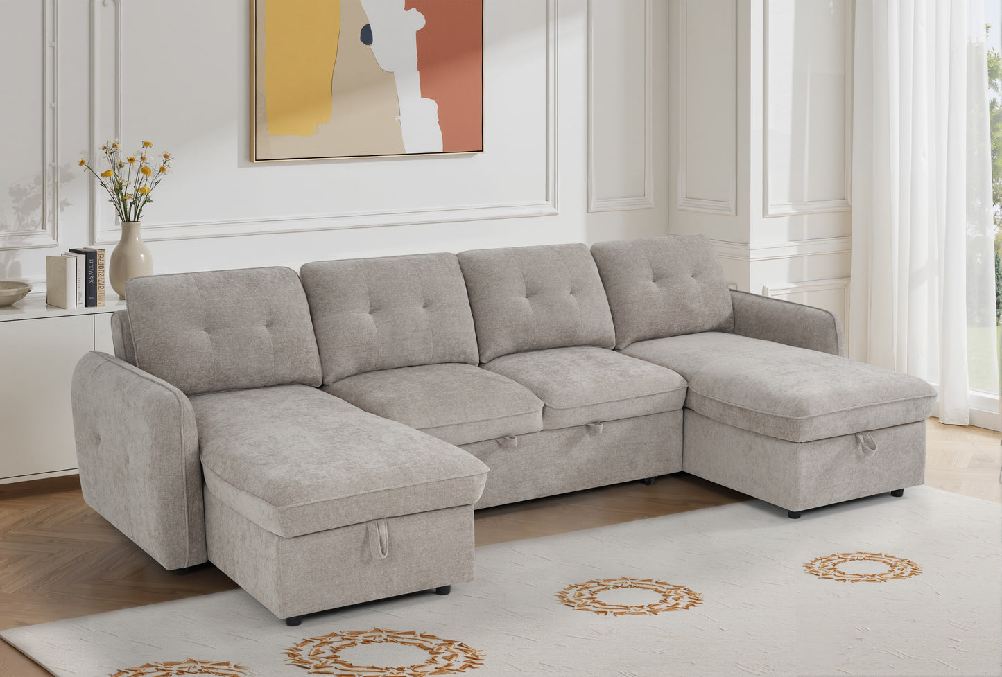 The Alvero Collection | Beige U Shape Corner Sofabed