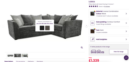 Ex-Display DFS "Loleta" Corner Sofa in Grey Crushed Velvet | RRP £1339