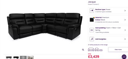 Jacque Dfs Full Leather Black Electric Recliner Corner Sofa & Swingle Chair RRP £3448