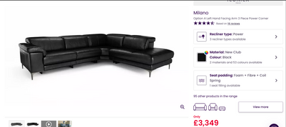 Dfs Full Genuine Black Leather Corner Sofa | RRP over £3000