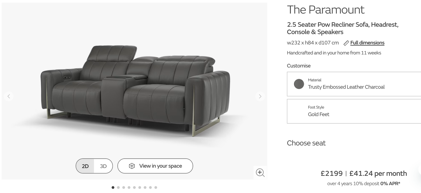 Ex-Display Sofology "The Paramount" Power Recliner Sofa |RRP £2199