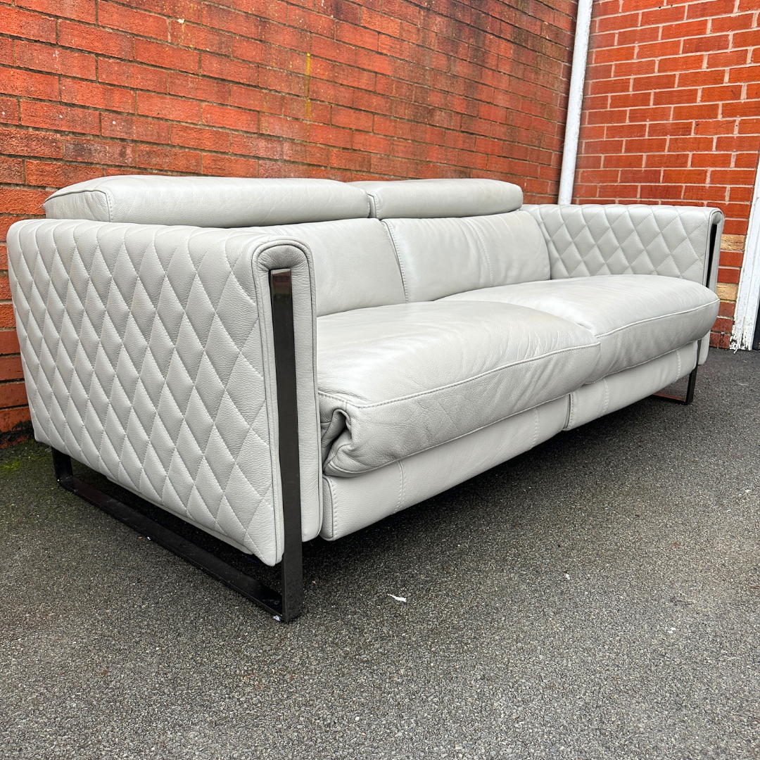 Ex-Display Alvaro Genuine Grey Leather 3 Seater Power Recliner Sofa (Sofology)