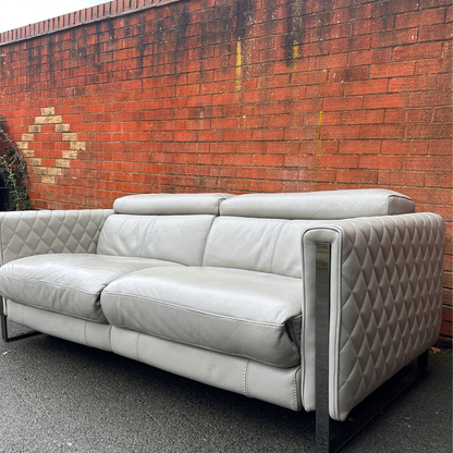 Ex-Display Alvaro Genuine Grey Leather 3 Seater Power Recliner Sofa (Sofology)