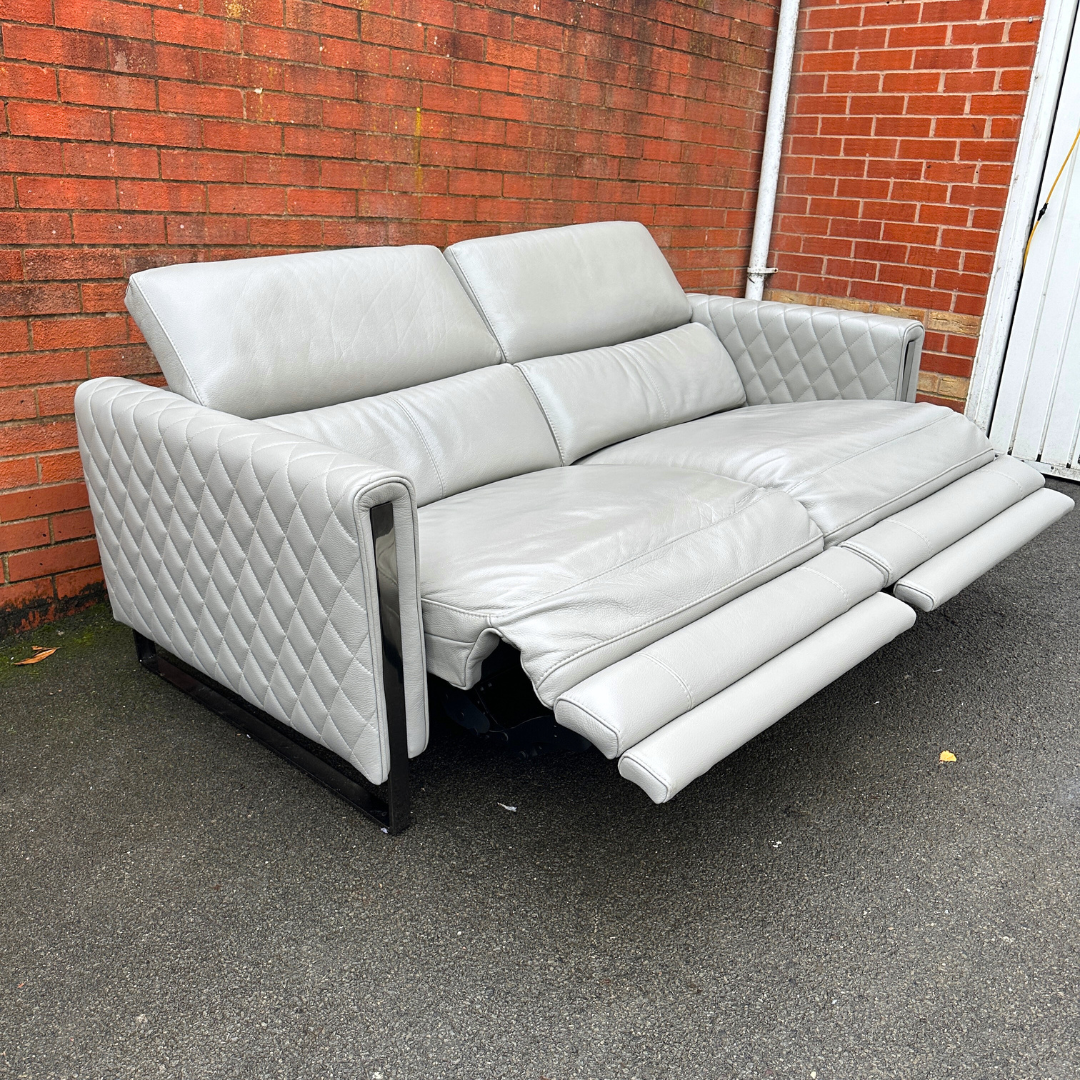 Ex-Display Alvaro Genuine Grey Leather 3 Seater Power Recliner Sofa (Sofology)
