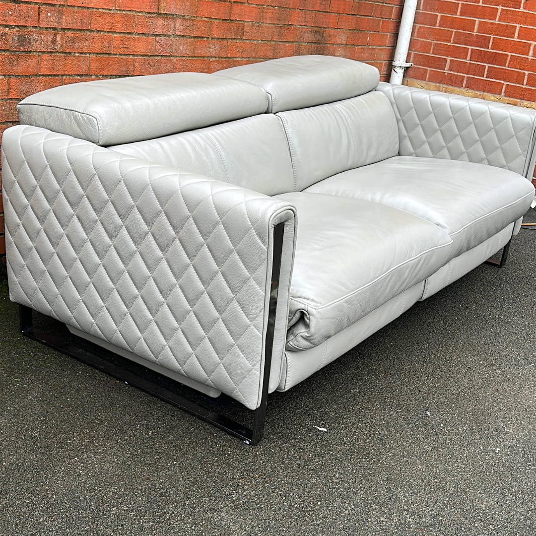 Ex-Display Alvaro Genuine Grey Leather 3 Seater Power Recliner Sofa (Sofology)