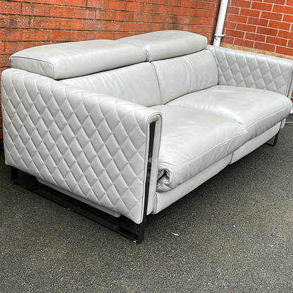 Ex-Display Alvaro Genuine Grey Leather 3 Seater Power Recliner Sofa (Sofology)