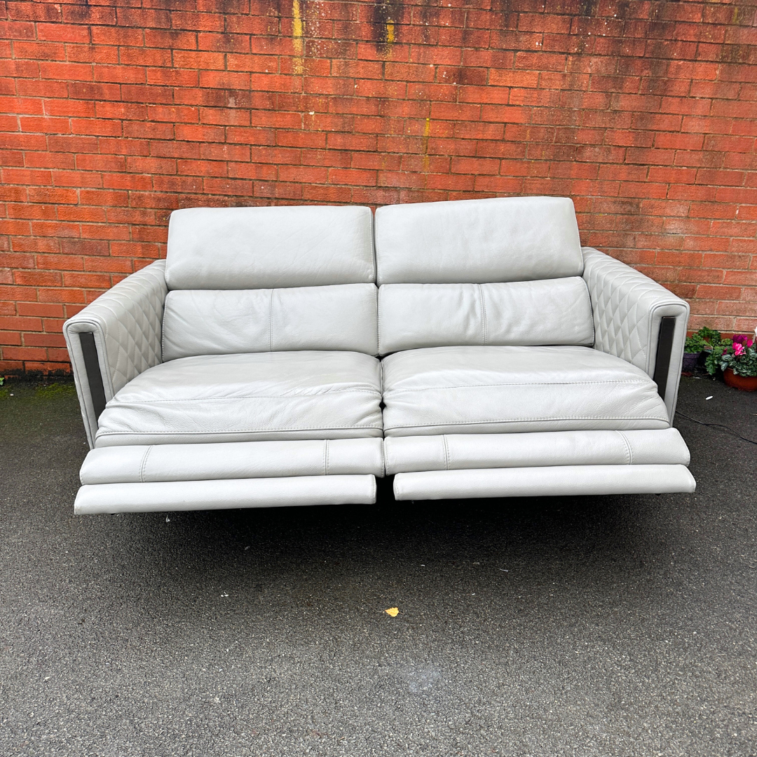 Ex-Display Alvaro Genuine Grey Leather 3 Seater Power Recliner Sofa (Sofology)