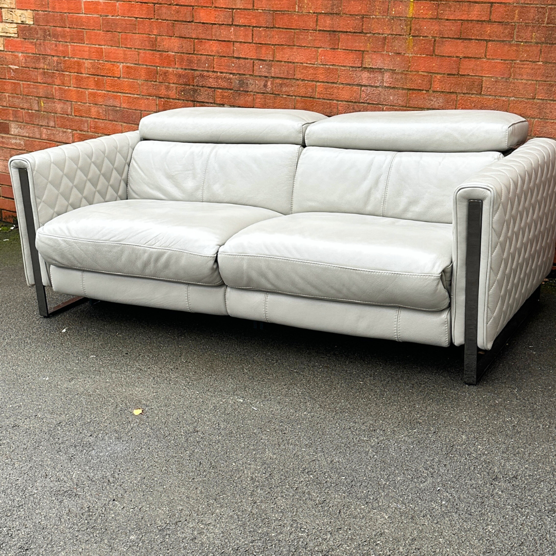 Ex-Display Alvaro Genuine Grey Leather 3 Seater Power Recliner Sofa (Sofology)
