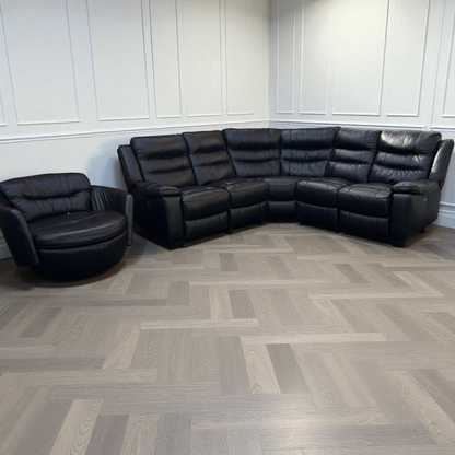 Jacque Dfs Full Leather Black Electric Recliner Corner Sofa & Swingle Chair RRP £3448