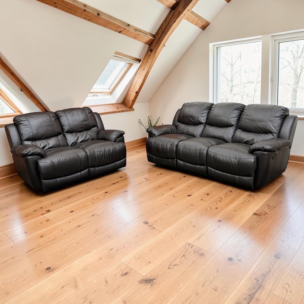 DFS classic 3+2 Seater Sofa Set - Manual Recliners - Genuine Brown Leather