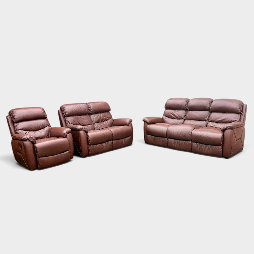 DFS High Back 3+2+1 Seater Sofa Set | Medium Brown Leather