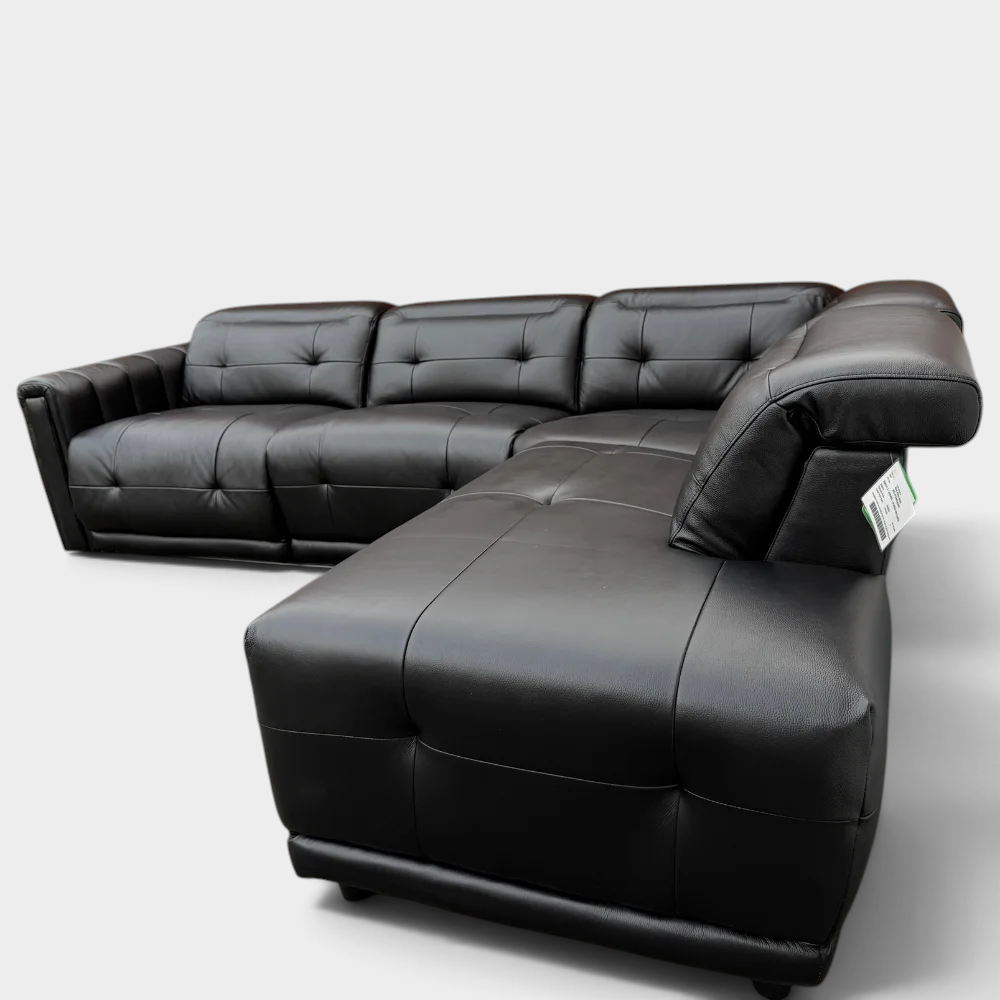 Ex-display SCS Kennedy Corner Sofa- El. Recliner - Black Leather |RRP £2400