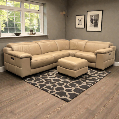 Sofology Laurence Corner Sofa-Electric Recliners & Headrests-Genuine Beige Leather | RRP £3699