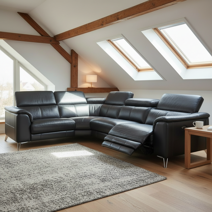 DFS Power Recliner Corner Sofa in Genuine Black Leather | RRP £3400