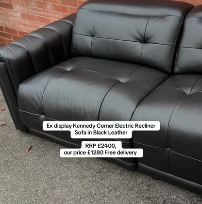 Ex-display SCS Kennedy Corner Sofa- El. Recliner - Black Leather |RRP £2400