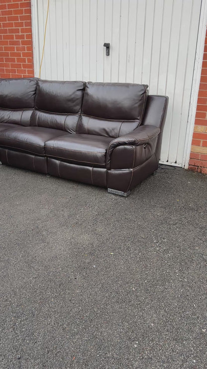 DFS Brown Leather 6/7 Seater Corner Sofa with Electric Recliner in Genuine Brown Leather