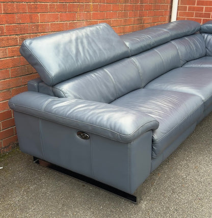 DFS Power Recliner Corner Sofa & Armchair Suite in Genuine Denim Blue Leather | RRP £4890