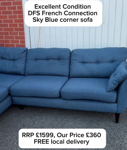 Excellent Condition DFS 5 Seater Corner Sofa-Sky Blue Fabric