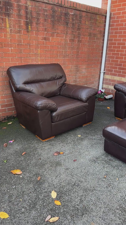 Brown Leather 3+1 Seater Sofa Set with Footrest