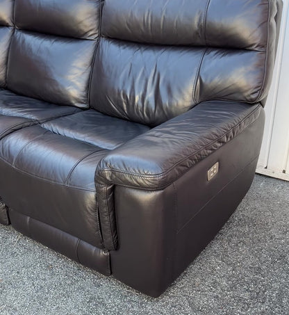 Dfs Electric Recliner & Headrests Corner Sofa - Genuine Dark Brown Leather