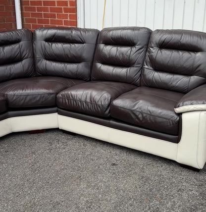 Dfs 5/6 Seater Corner Sofa & FREE Swivel Chair - Brown/Cream Leather