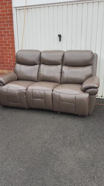 DFS Ex-Display Genuine Camel Brown Leather 3+2 Seater Sofa Suite with Electric Headrest & Recliners