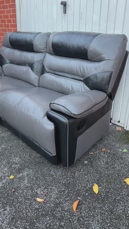 Two Tone 3 & 2 Seater Recliners Sofa Set - Dark Grey / Black Leather (DFS)